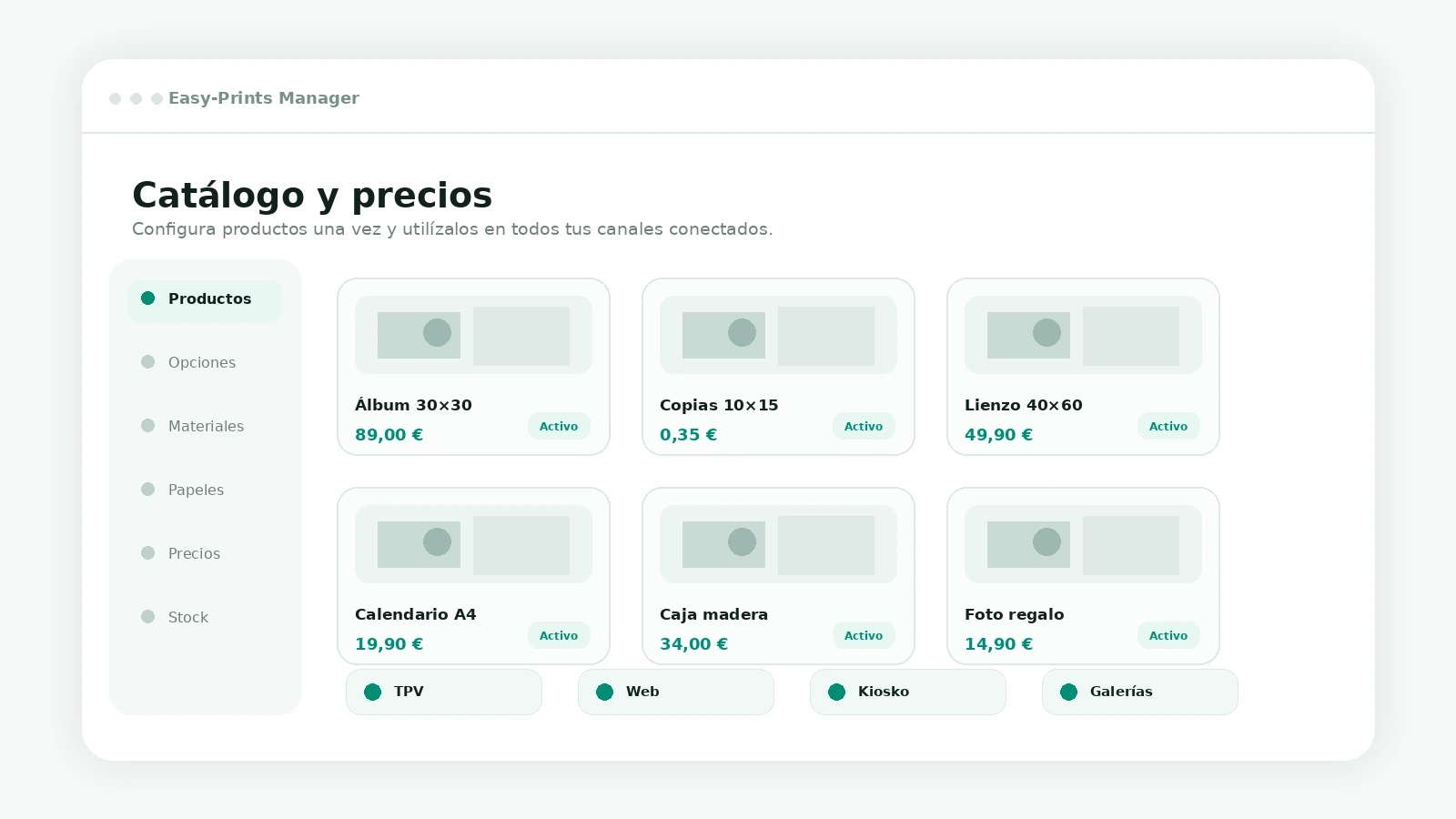 Catálogo de productos, precios y stock en Easy-Prints