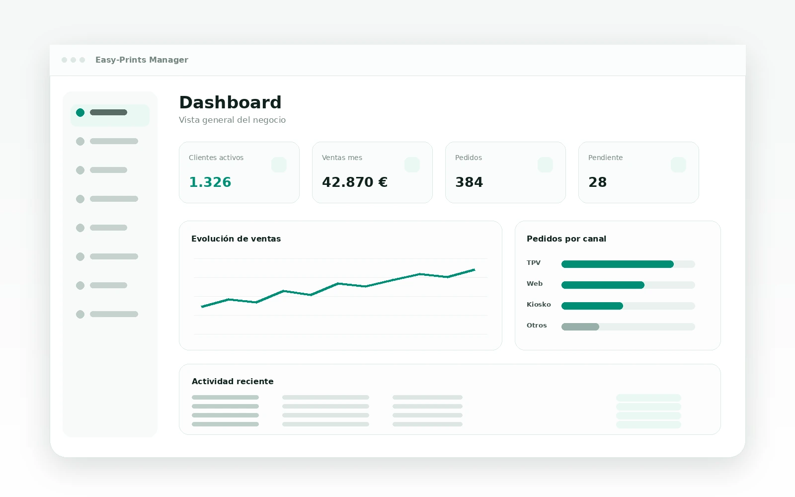 Dashboard de gestión del ERP Easy-Prints