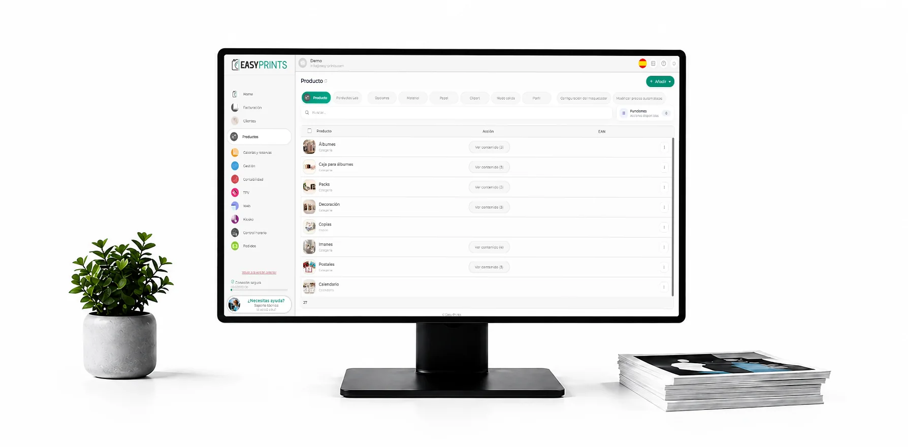 Pantalla de gestión de productos y pedidos de Easy-Prints para laboratorios