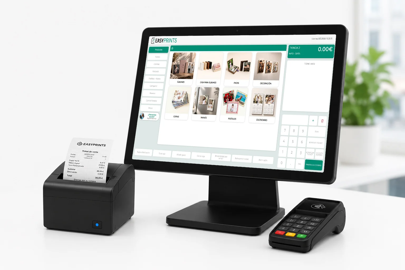 Easy-Prints POS with sales screen, receipt printer and payment terminal