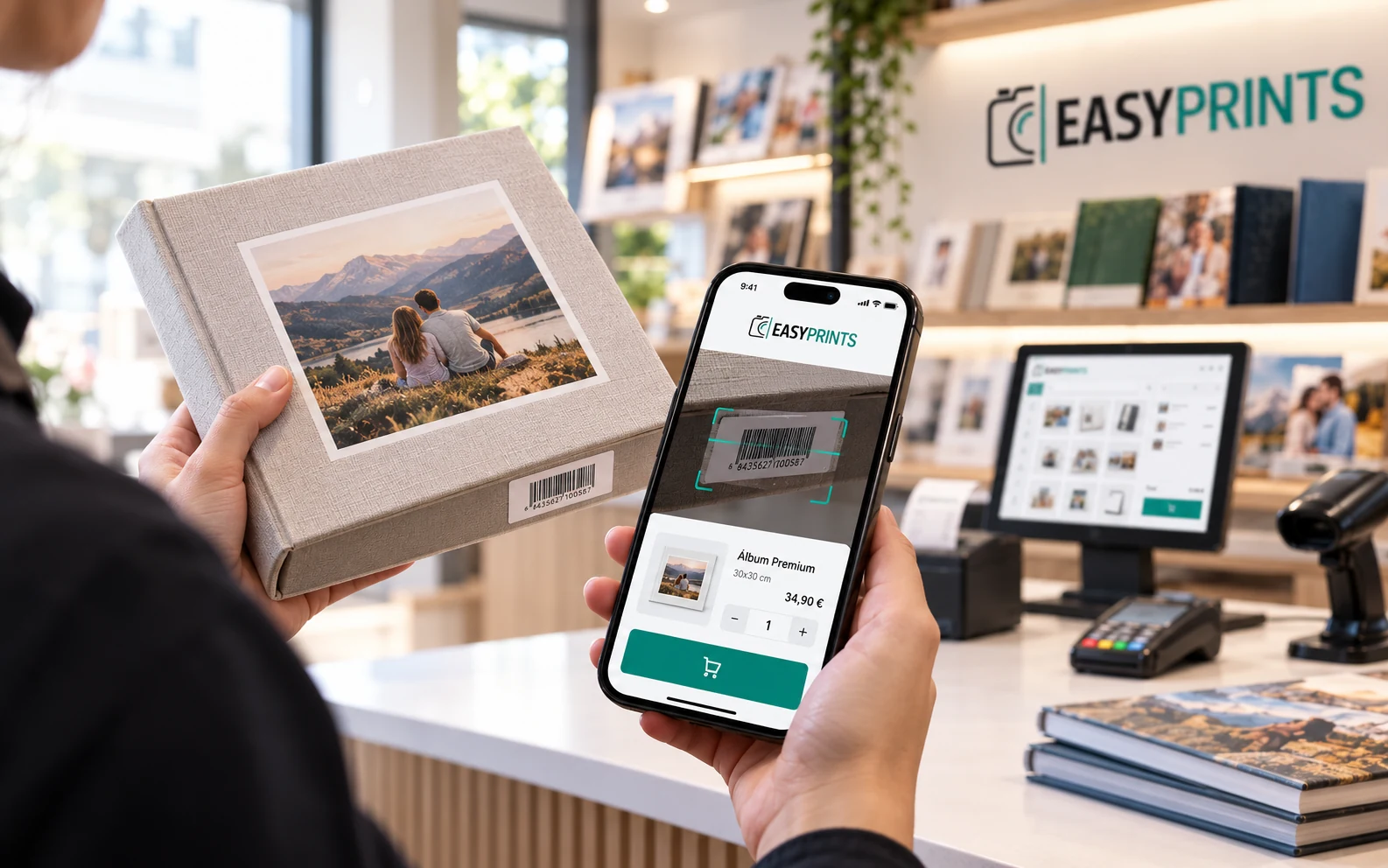 TPV móvil Easy-Prints escaneando un código de barras
