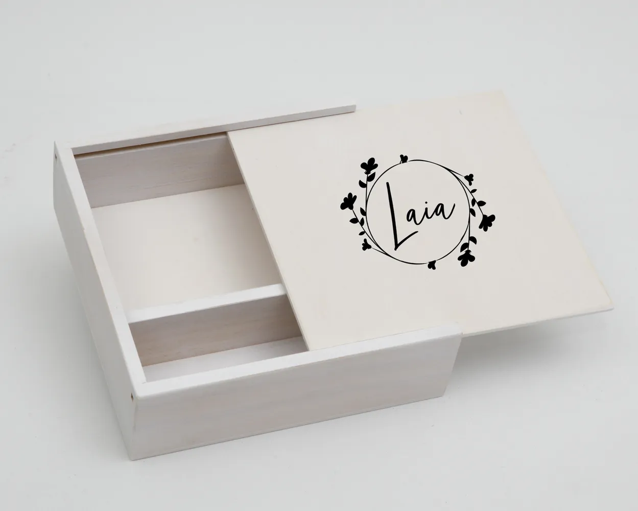 Cajas de madera para fotos con hueco - Tapa de madera con Logo