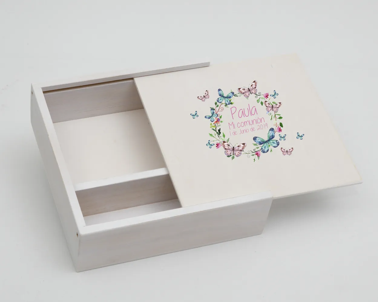 Cajas de madera para fotos con hueco - Tapa de madera con Logo