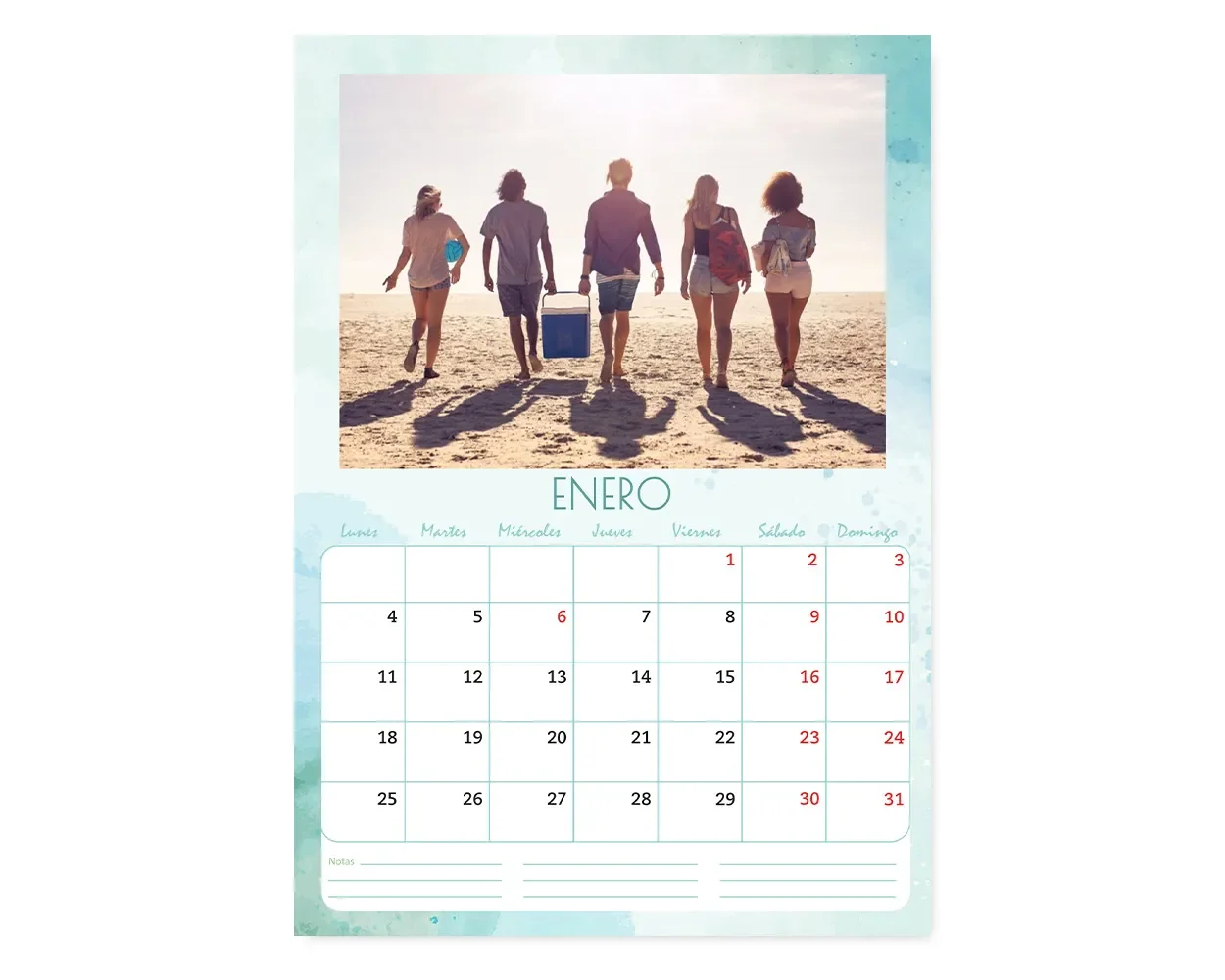 Calendario Mensual Verde Agua