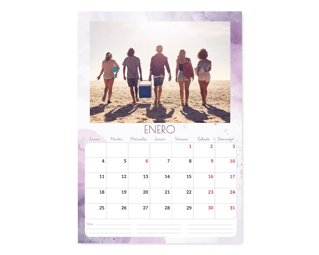 Calendario Mensual Morado